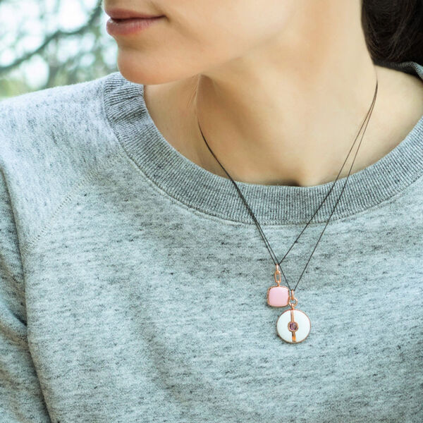 Locket X Color Yellow Gold Vermeil, White Enamel and Pink Sapphire Round Pendant